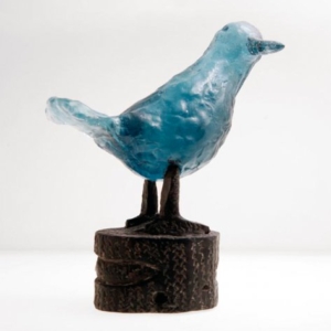 Modrý ptáček I, přibližně 10x15x5 cm, sklo