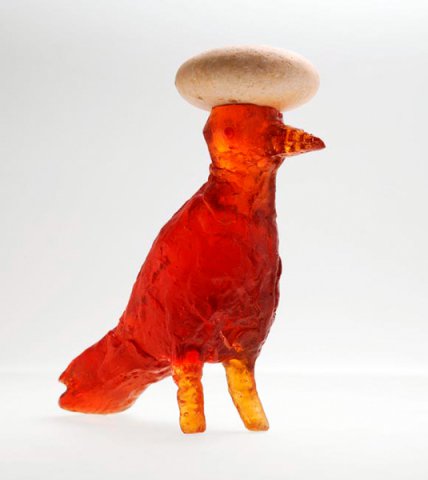Oranžový ptáček I, přibližně 10x15x5 cm, sklo