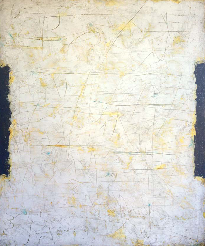 Žlutá, bílá, černá, 120x100 cm, akryl na plátně