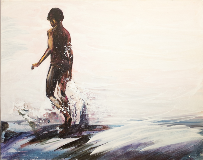 Chlapec na jezu, 80 x 100 cm, akryl na plátně